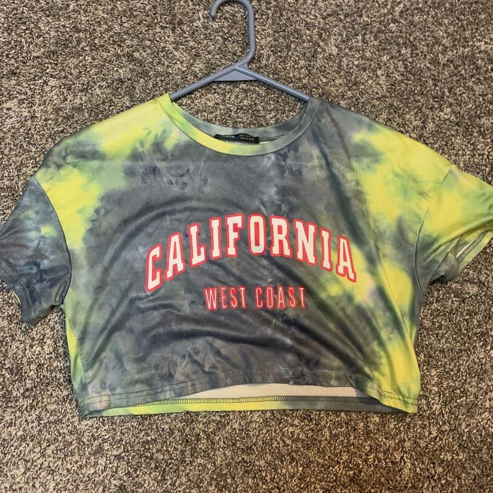 Shein crop top, yellow and grey, California west coast